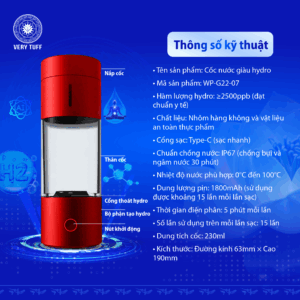 Thông số kỹ thuật Bình (tạo) nước giàu hydrogen